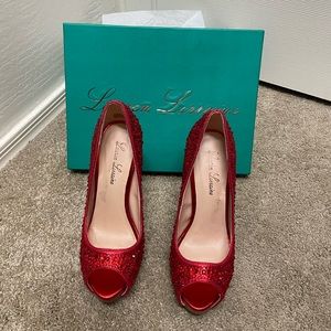 Lauren Lorraine Peep Toe Heels Red Rhinestone Size 8